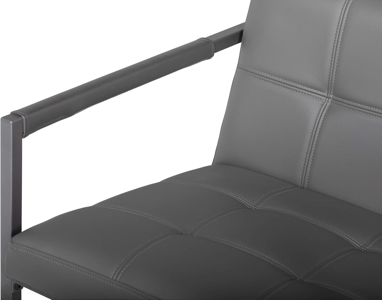 Studio Designs Home Modern Accent Chair Camber Mid-Century, Pewter Grey Metal Frame & Smoke Bonded Leather
