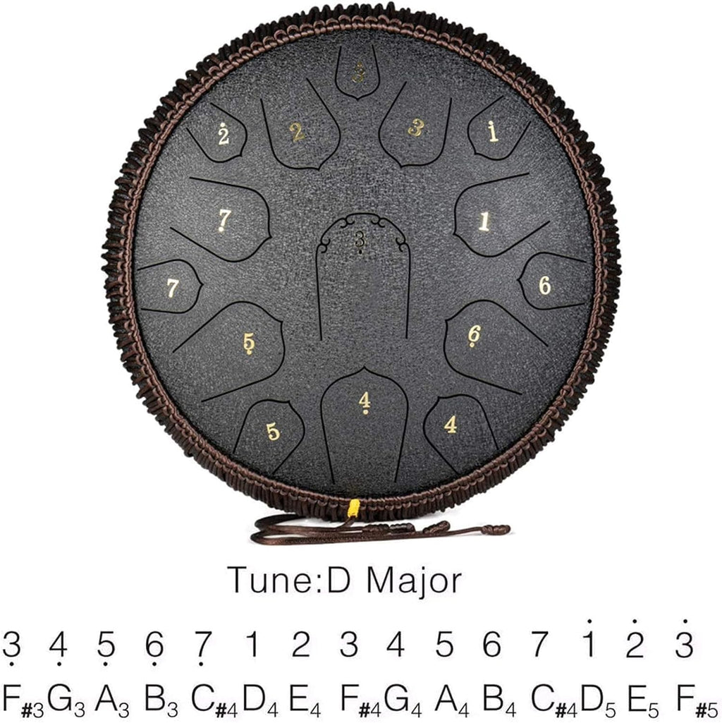 Steel Tongue Drum Lotus Handpan Drum 14-inch 15 Notes, Percussion Steel Drum Instrument with Travel Bag, Mallets, Note Sticker, for Meditation, Yoga