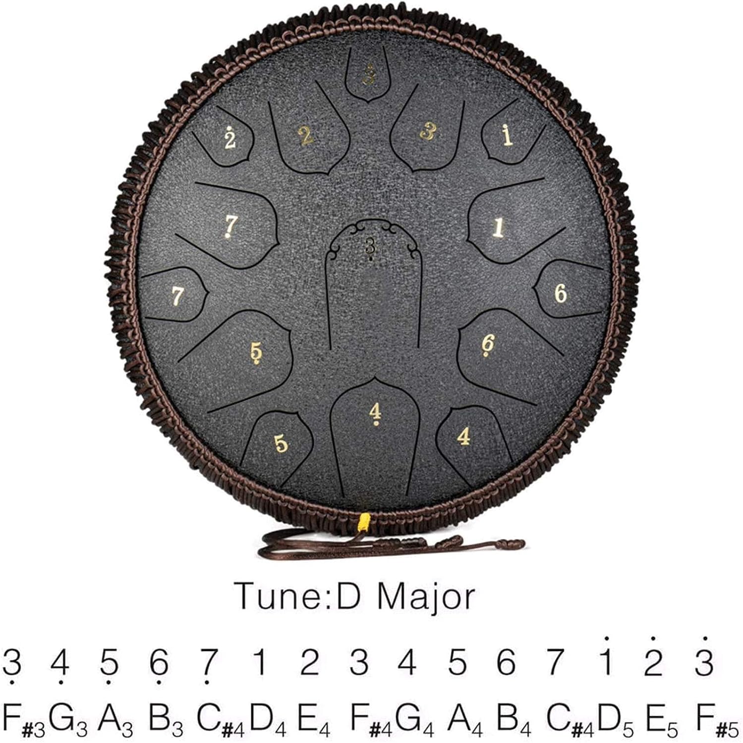 Steel Tongue Drum Lotus Handpan Drum 14-inch 15 Notes, Percussion Steel Drum Instrument with Travel Bag, Mallets, Note Sticker, for Meditation, Yoga