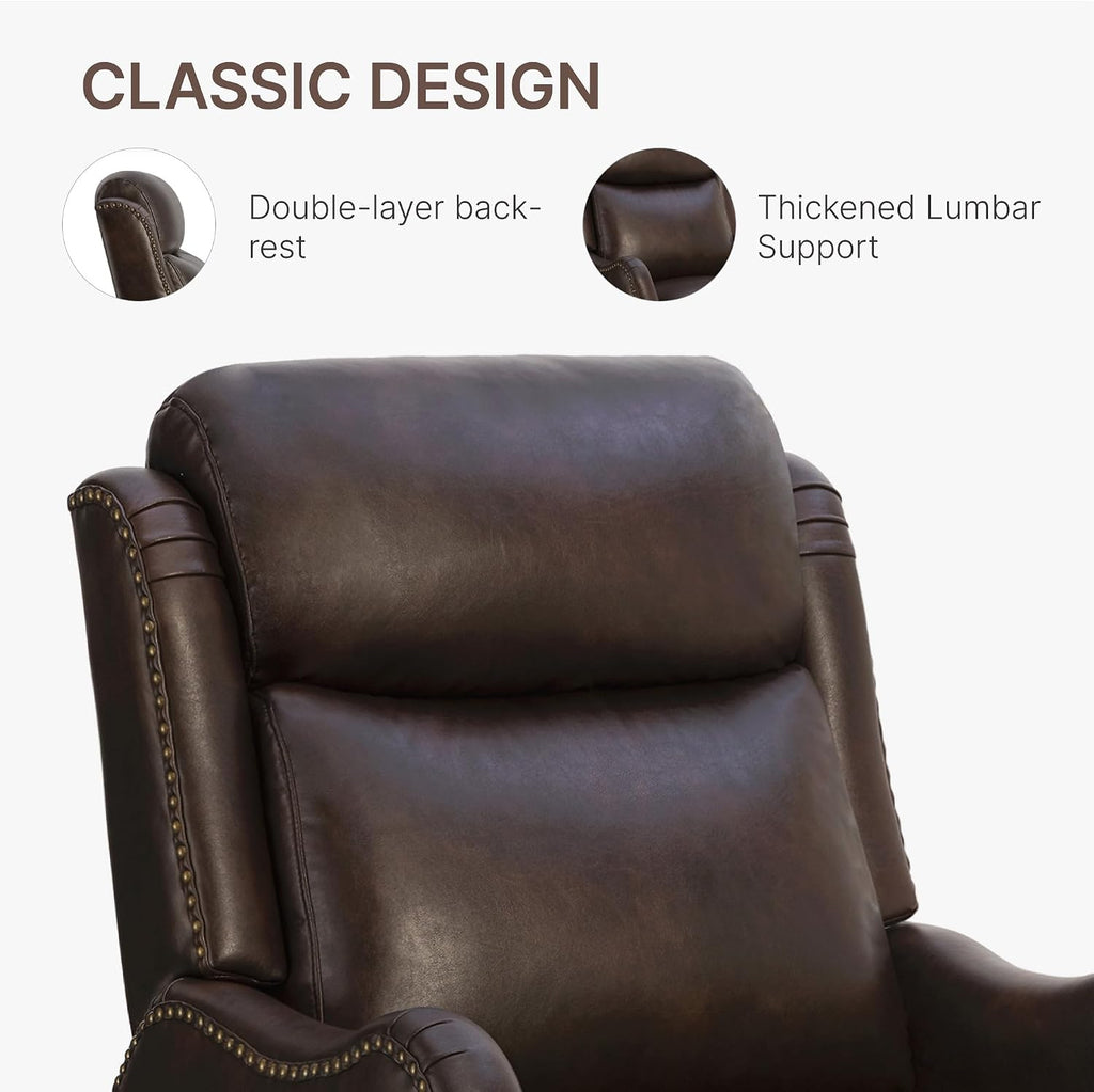 KISLOT Leather Pushback Recliner Faux Armchair with Rivet Decoration Single Sofa Accent Chair for Living Room Bedroom