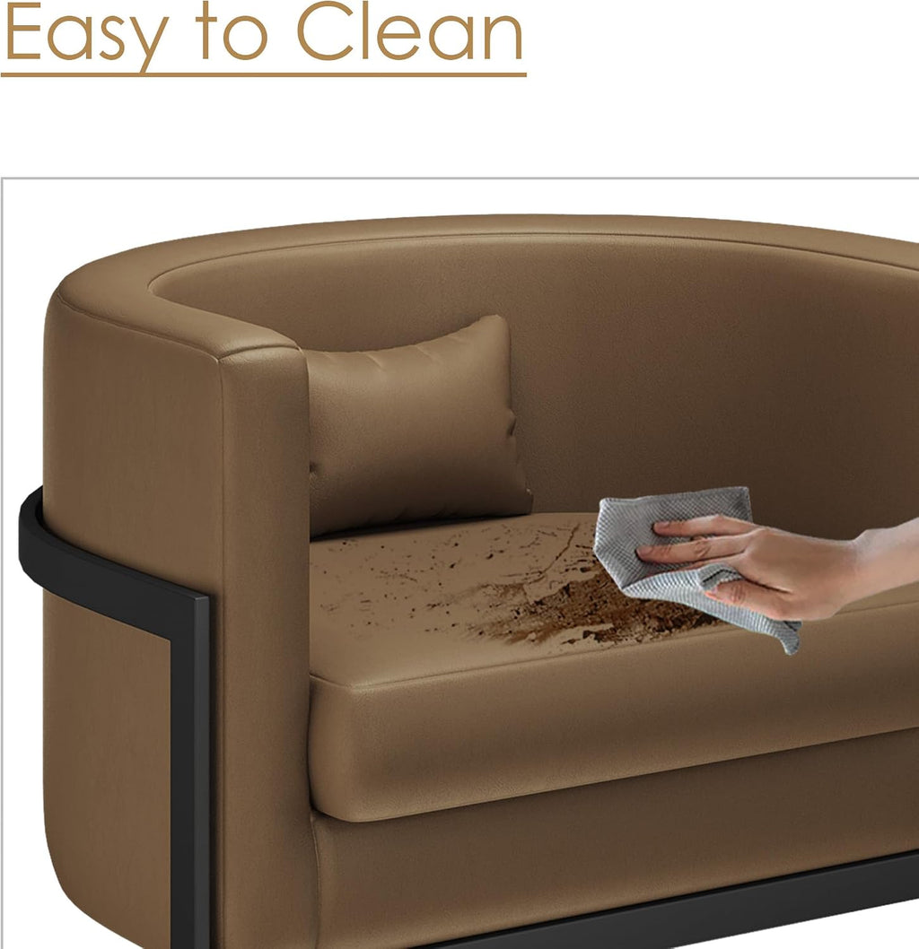 Faux Leather Accent Chair Modern Barrel Chair with Sturdy Metal Legs Upholstered Armchair for Bedroom Living Room Sofa Chair Club Side Chairs Brown