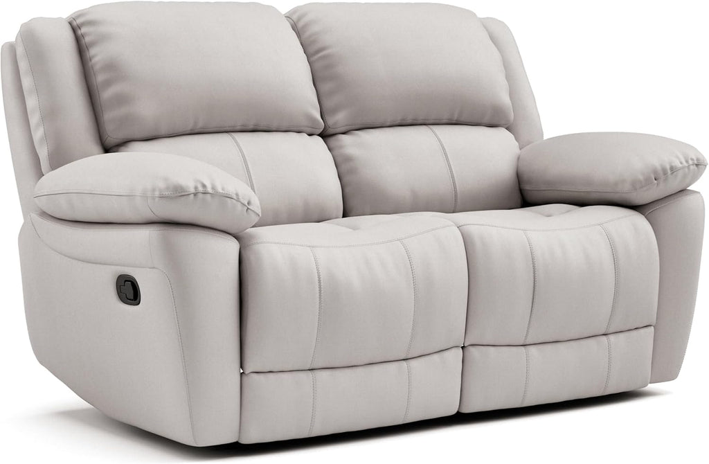 Furniture of America Sorin Modern Leather Recliner Loveseat with Pillow Armrests and High Density Foam, Reclining Sofa, Comfortable Couch for Living Room, Office, FSC Certified, Off-White