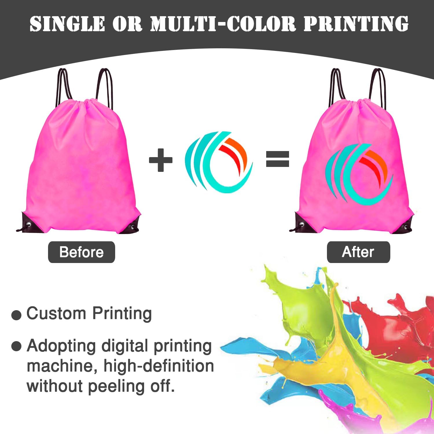 Custom Bags With Your Logo Set of 100 Custom Backpack Draw String Bags Pack Bulk for Travelling Swimming Gym Everyday Use (Peach)