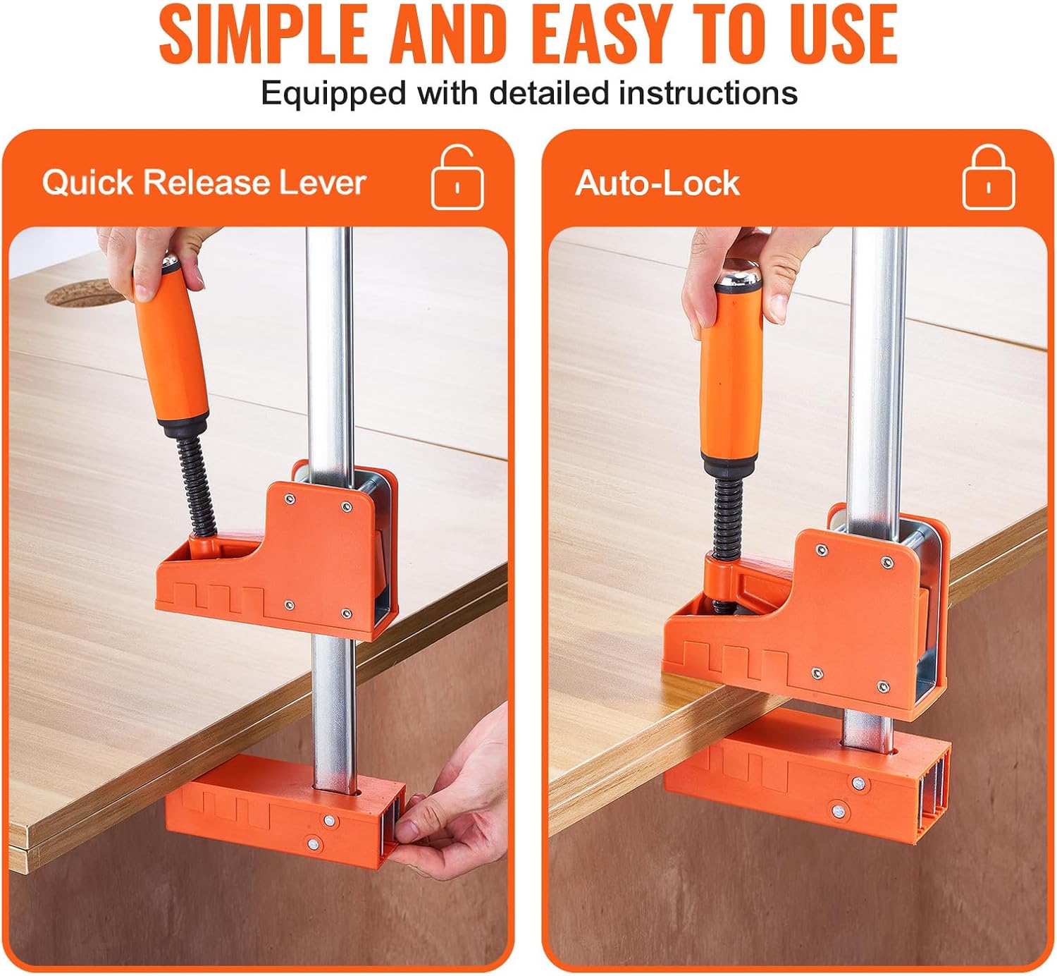Happybuy Bar Clamps for Woodworking, 2-Pack 50' Parallel Clamp Set, F Clamp with 1100 lbs Load Limit, Even Pressure, High-strength Plastic and Carbon Steel, Wood clamps for Woodworking Metal Working