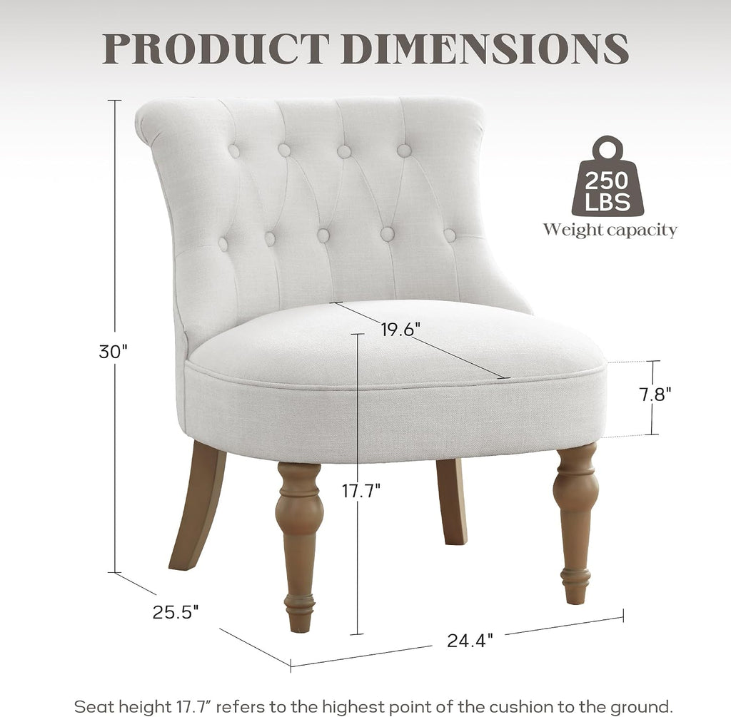 Zihanhome Living Room Chairs, Armless Accent Chair, Comfy Tufted Bedroom Chair, Upholstered Chair with Wooden Legs for Reading Room, Reception, Apartments and Dormitories (Beige)