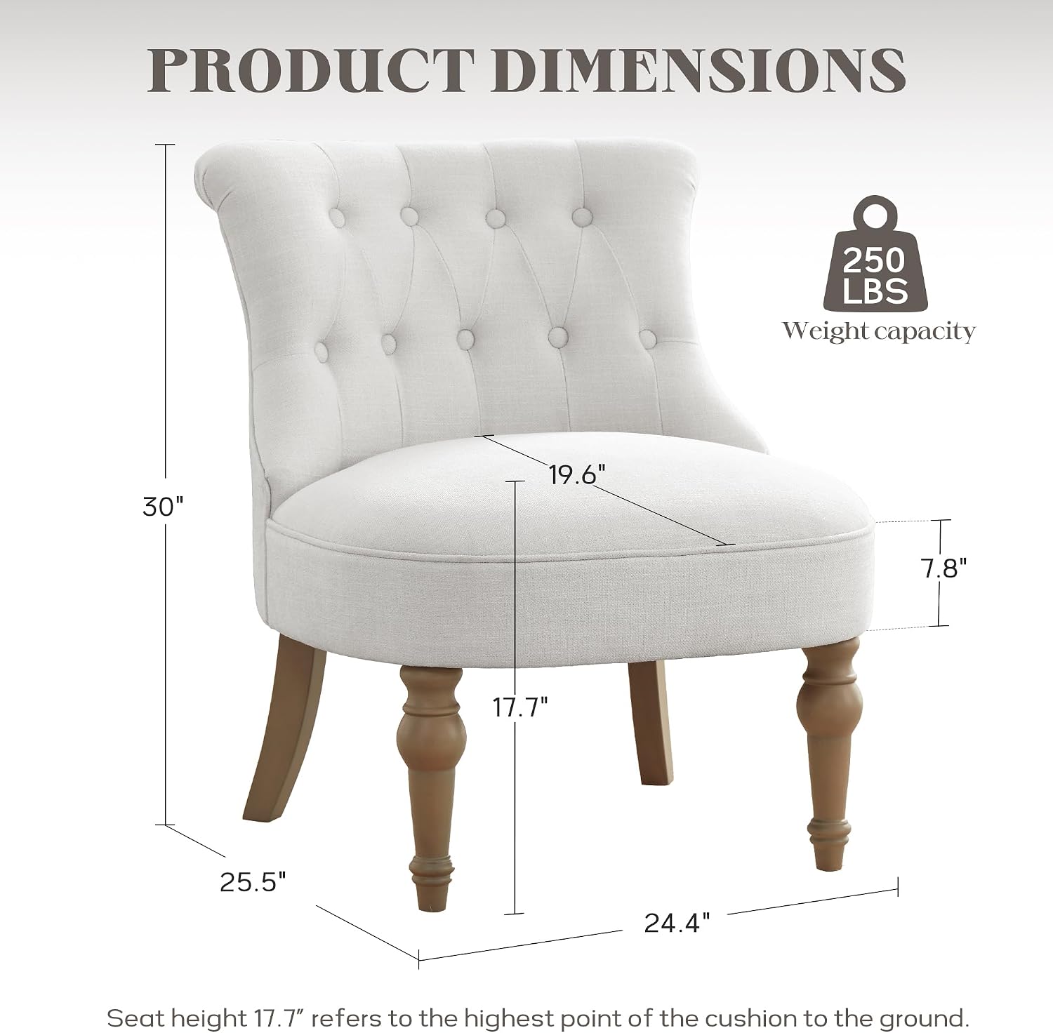 Zihanhome Living Room Chairs, Armless Accent Chair, Comfy Tufted Bedroom Chair, Upholstered Chair with Wooden Legs for Reading Room, Reception, Apartments and Dormitories (Beige)