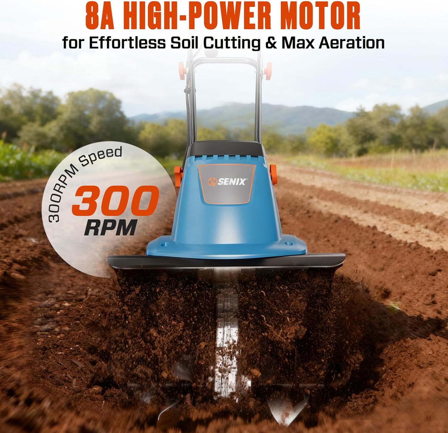 SENIX Electric Corded Garden Tiller & Cultivator, Steel Tines, 8 Amp, 12″ Till Width,8″ Till Width 3-Position Wheel Adjustment-Heavy Duty Gardening Machine Equipment for Lawn, Yard, & Grass