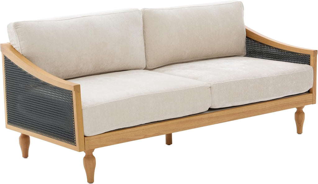 Christopher Knight Home Harper Mid-Century Loveseat Sofa Couch, 2-Seater Lounge Sofa with Rattan Armrests and Wooden Legs, Chenille Upholstered Couches for Living Room and Small Space, Black