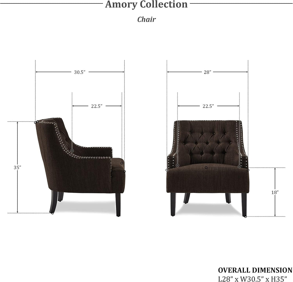 Lexicon Accent Chair Reading Chair Comfy Chair for Bedroom, Upholstered Armchair with Solid Wood Frame, Tufted Cushion Nail Head Trim, Single Sofa Chair for Living Room, Office, Chocolate Chenille
