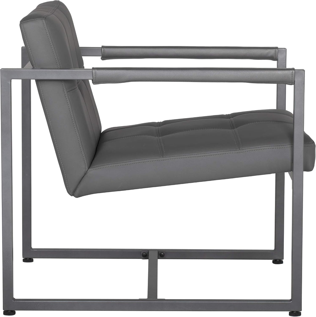 Studio Designs Home Modern Accent Chair Camber Mid-Century, Pewter Grey Metal Frame & Smoke Bonded Leather