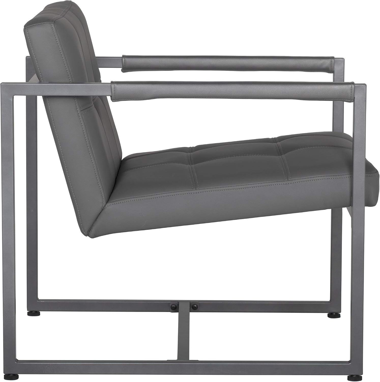 Studio Designs Home Modern Accent Chair Camber Mid-Century, Pewter Grey Metal Frame & Smoke Bonded Leather