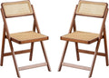 Furlide Rattan Folding Chairs, Modern Mid Century Dining Chairs Set of 2, Outdoor Bamboo Chairs for Bedroom Living Room Reading Room Dining Kitchen, Walnut