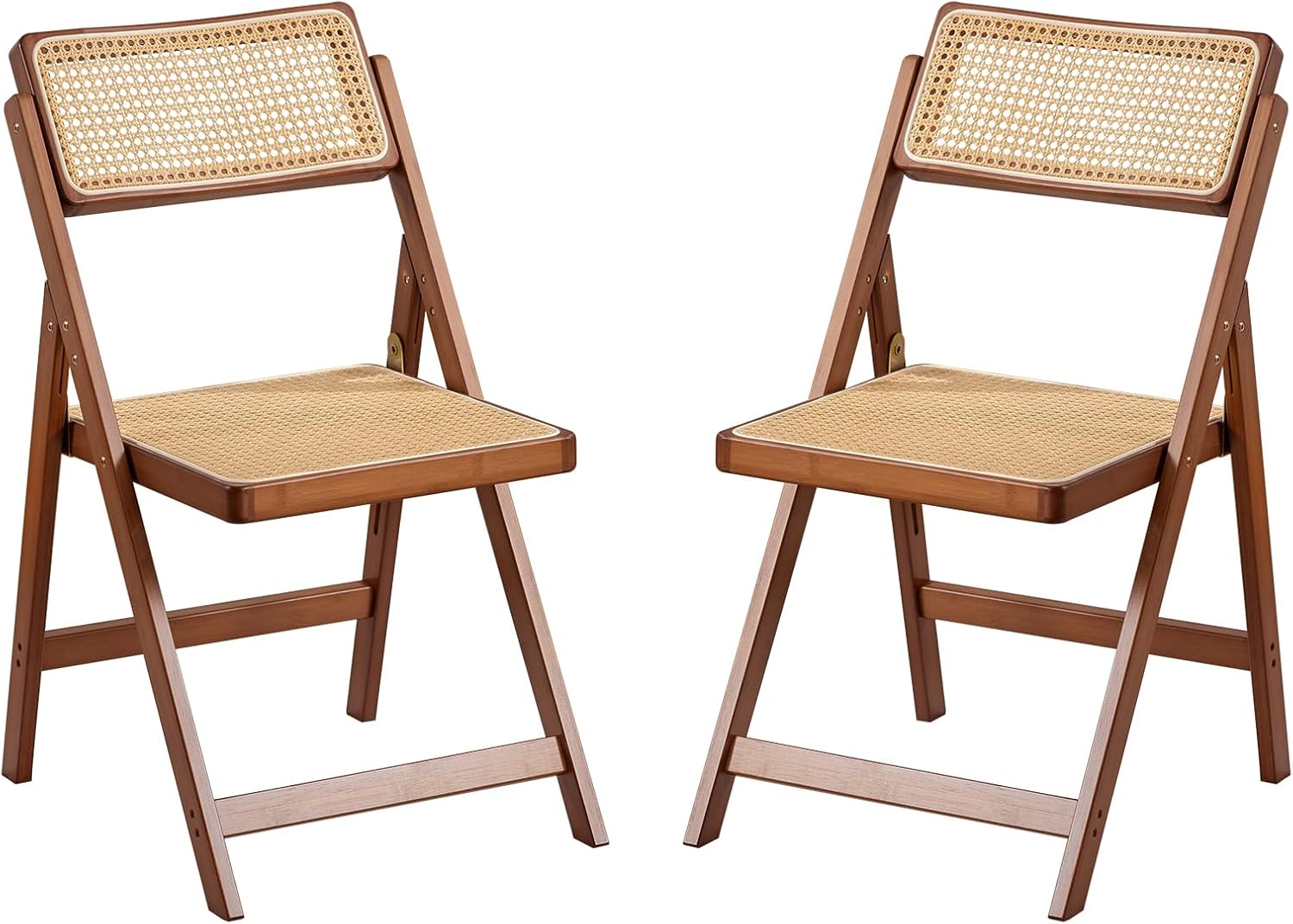 Furlide Rattan Folding Chairs, Modern Mid Century Dining Chairs Set of 2, Outdoor Bamboo Chairs for Bedroom Living Room Reading Room Dining Kitchen, Walnut