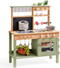 ROBOTIME Wooden Mud Kitchen for Kids, Outdoor Playset with Sink, BBQ Grill, Coffee Maker, Planting Area & Oven, Pretend Play Mud Kitchen Toy for 3+ Years Old Children