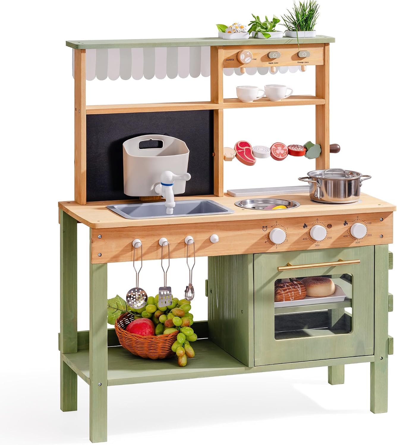 ROBOTIME Wooden Mud Kitchen for Kids, Outdoor Playset with Sink, BBQ Grill, Coffee Maker, Planting Area & Oven, Pretend Play Mud Kitchen Toy for 3+ Years Old Children