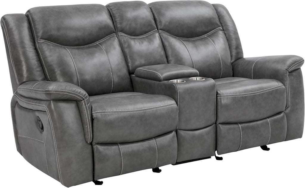 Coaster Home Furnishings - Conrad - Faux Leather Upholstered Padded Arm Glider Loveseat with Cup Holders, USB Port, Storage Drawer, and Power Outlet - Living Room & Home Theater - Gray - 650355