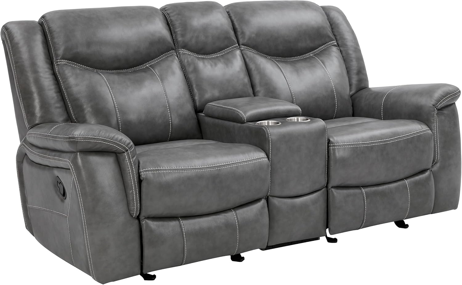 Coaster Home Furnishings - Conrad - Faux Leather Upholstered Padded Arm Glider Loveseat with Cup Holders, USB Port, Storage Drawer, and Power Outlet - Living Room & Home Theater - Gray - 650355