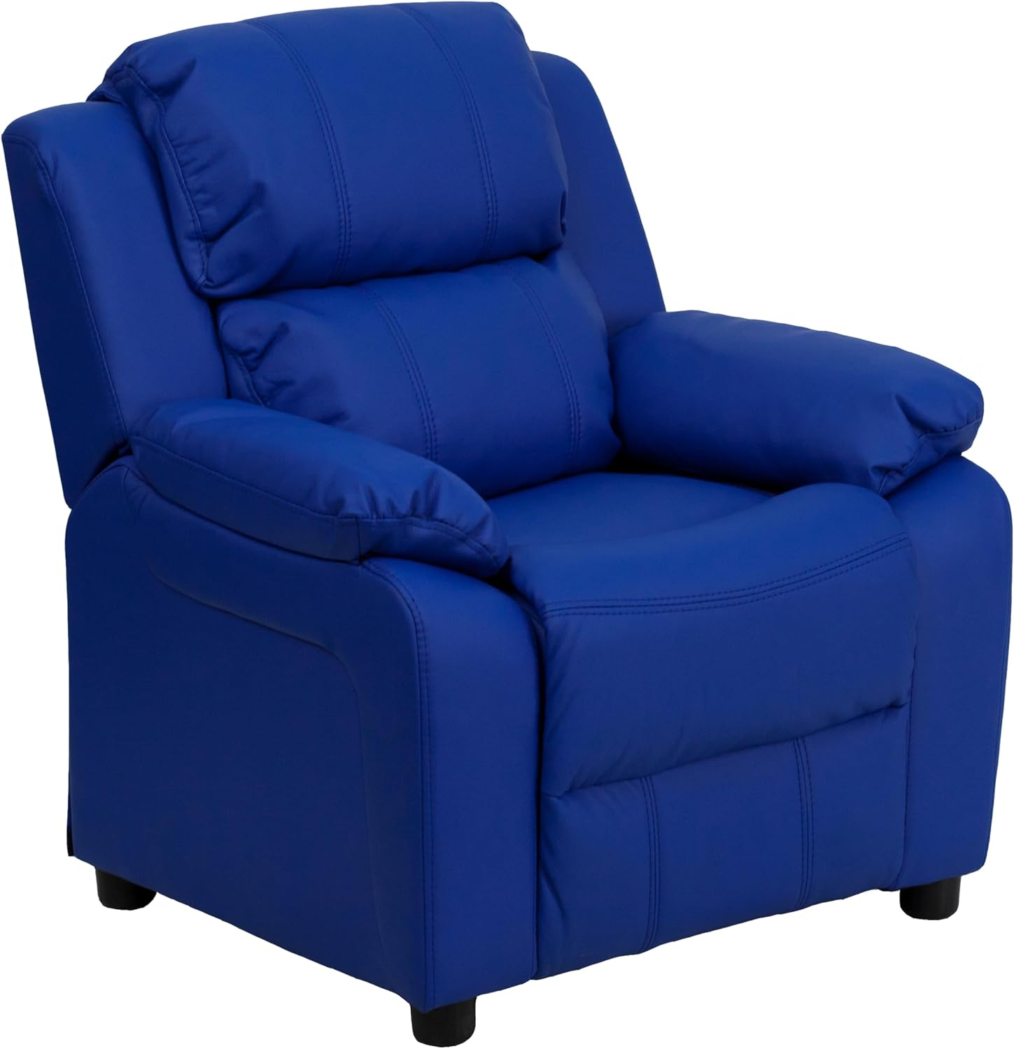 Flash Furniture Charlie Vinyl Kids Recliner with Flip-Up Storage Arms and Safety Recline, Contemporary Reclining Chair for Kids, Supports up to 90 lbs., Blue
