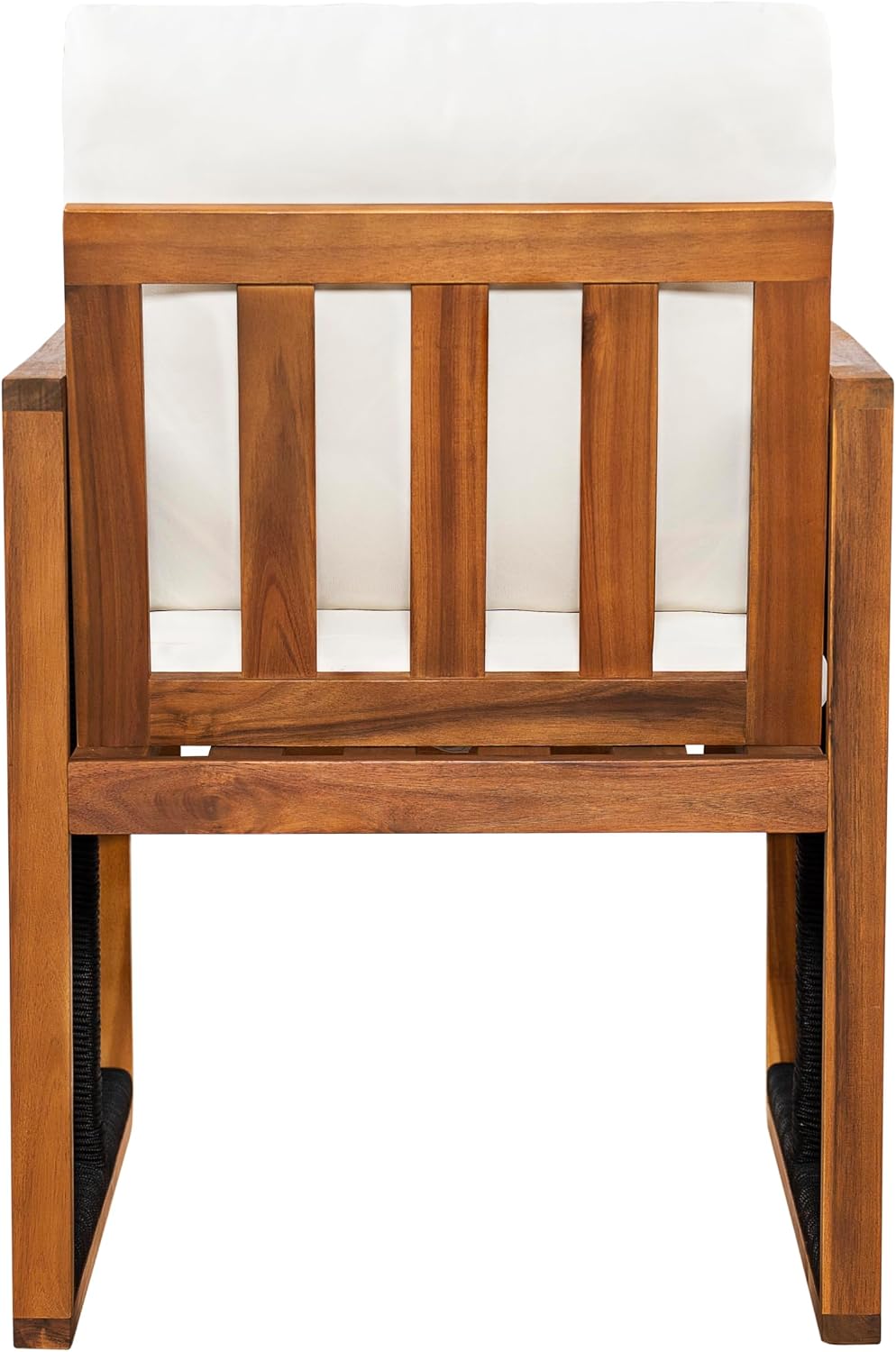 Christopher Knight Home Kiaya Outdoor Dining Chairs Set of 2 with Rope-Wrapped Accents, Acacia Wood Patio Dining Room Chair with Seat and Back Cushions, Comfy Outdoor Chairs Set of 2, Cream+Teak+Black
