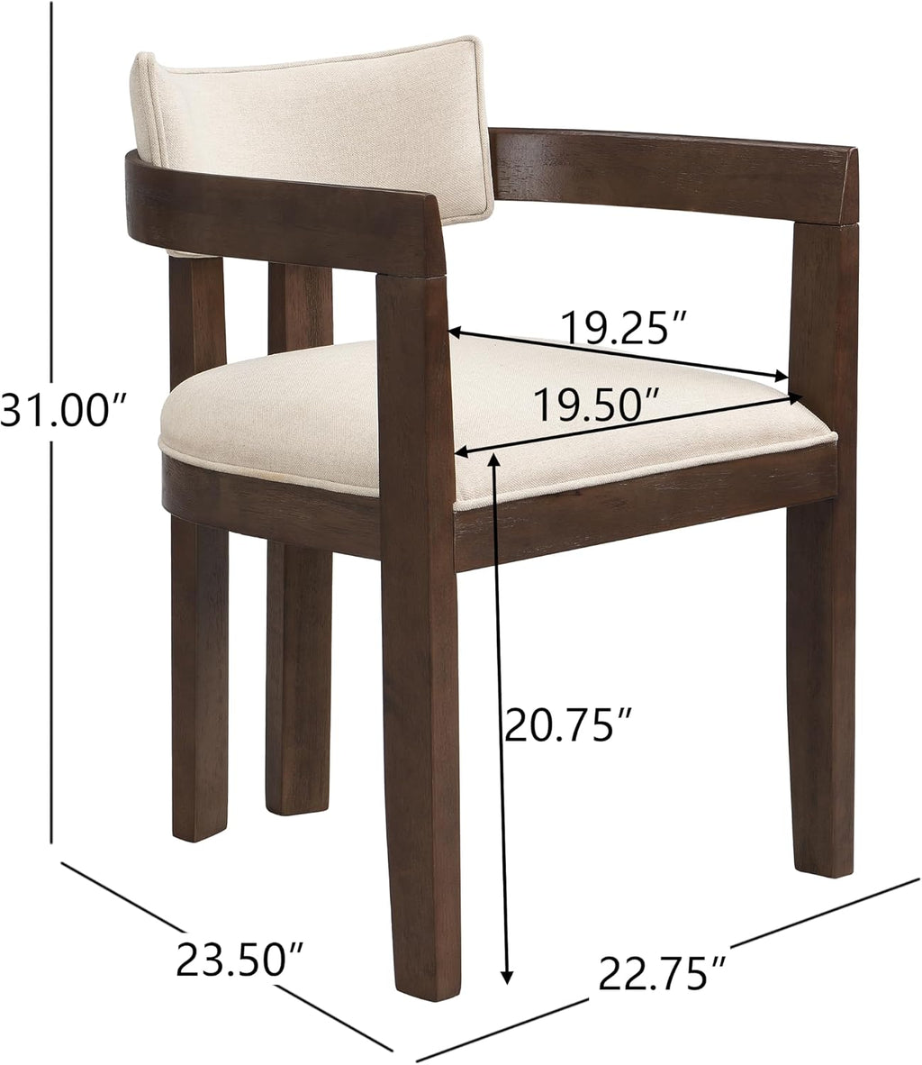 Christopher Knight Home Falcon Fabric Upholstered Dining Chairs Set of 2, Modern Wooden Dining Armchair, Curved Backrest Kitchen Side Chair, Living Room Accent Chair for Extra Seat, Walnut+Beige