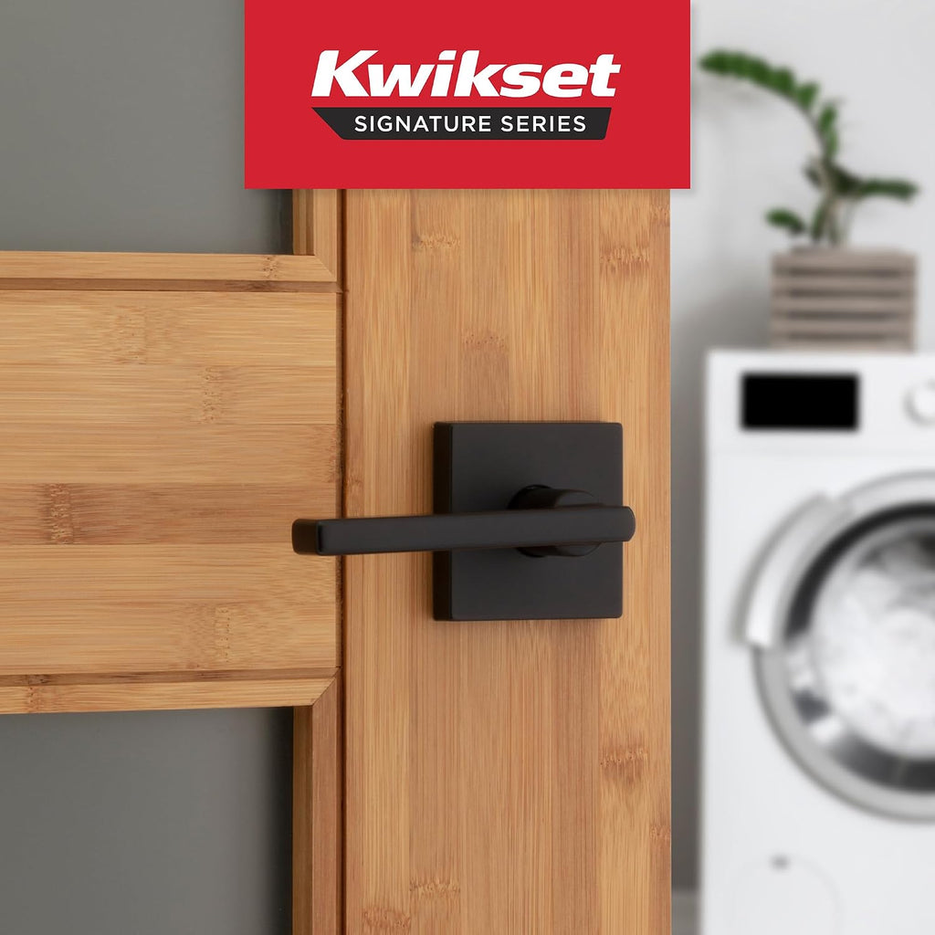 Kwikset Halifax Interior Passage Door Handle, Lever for Closet and Hallway Doors, Reversible Non-Locking Handle Lever, Matte Black, with Microban Protection, 4 Pack