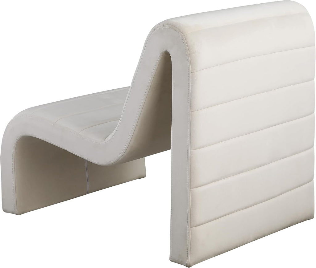 Meridian Furniture 403Cream Ivy Collection Modern | Contemporary Velvet Upholstered Accent Chair with Rich Cream Velvet, Channel Tufted Design, Curved Shape, 26.4' W x 37.4' D x 31.1' H, Cream
