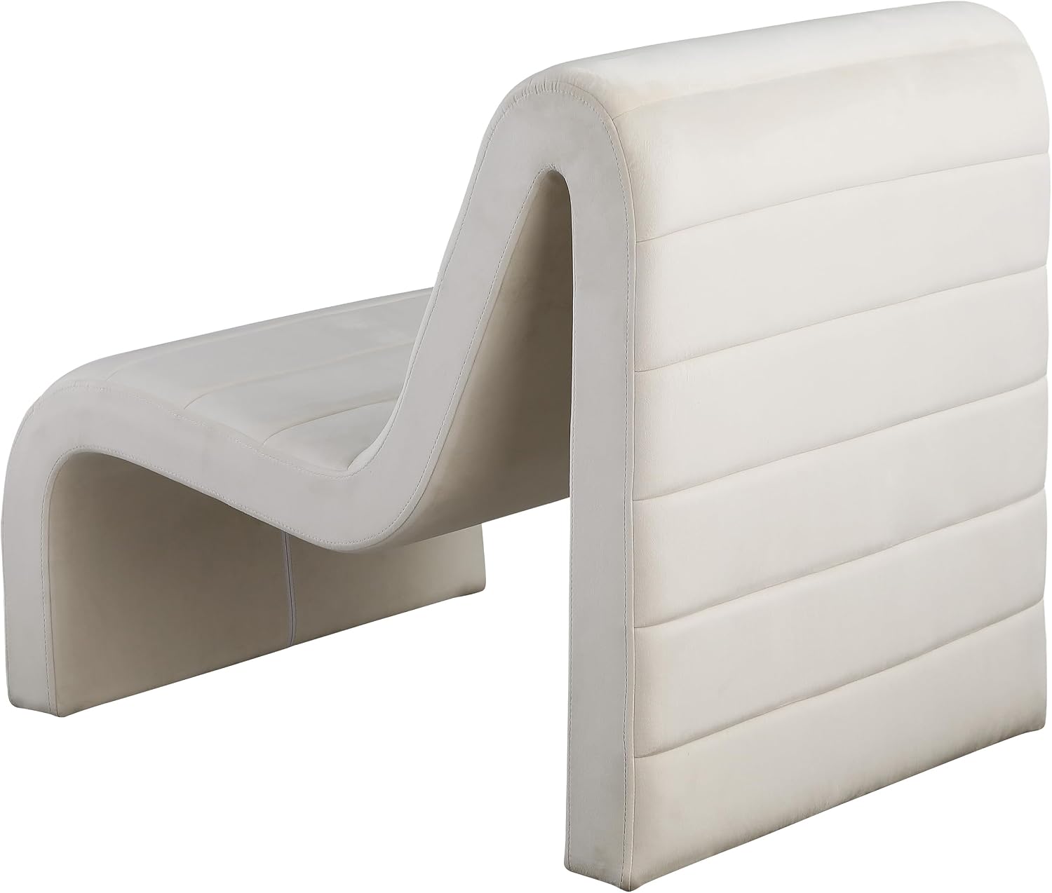 Meridian Furniture 403Cream Ivy Collection Modern | Contemporary Velvet Upholstered Accent Chair with Rich Cream Velvet, Channel Tufted Design, Curved Shape, 26.4' W x 37.4' D x 31.1' H, Cream