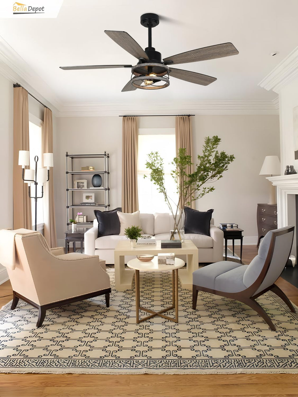 Bella Depot 52' Farmhouse Caged Ceiling Fan with Light, Remote Control & Silent Motor, Industrial Chandelier Style Fandelier for Bedroom Living Room Dining Room