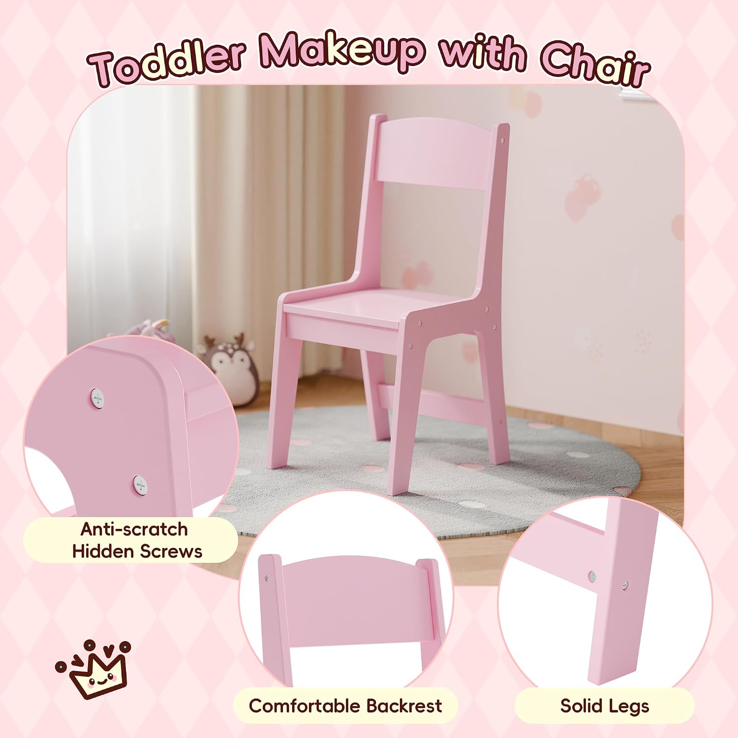 Kids Vanity, Girl Vanity Set with Storage Cabinet & Open Shelf, 2 In 1 Kids Vanity Table and Chair Set with Jewelry Storage, Princess Toddler Makeup Vanity with Mirror for Little Girls (Pink)