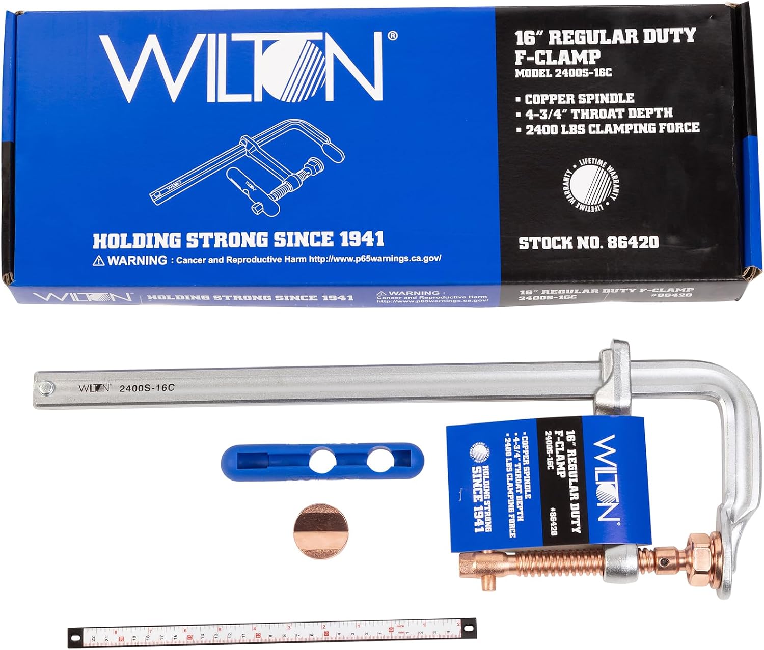 Wilton Spark-Duty Regular F-Clamp, 16' Opening, 4-3/4' Throat, 2660 Lbs. Clamping Force (Model 2400S-16C)