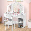 AKUSTIK Kids Vanity, 2 in 1 Wooden Princess Makeup Table and Chair for Toddlers with Tri-Folding Detachable Mirror, Storage Drawers for Little Girls, Pretend Beauty Dressing Desk Play Set Toy Gift