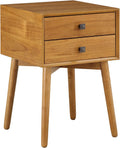 24/7 Shop at Home Goerge Mid-Century Modern Nightstand, Solid Rubber Wood Dresser, Small Bedside Tables with 2 Drawers, with Tapered Legs for Bedroom, Living Room, Home Office, Light Oak Brown