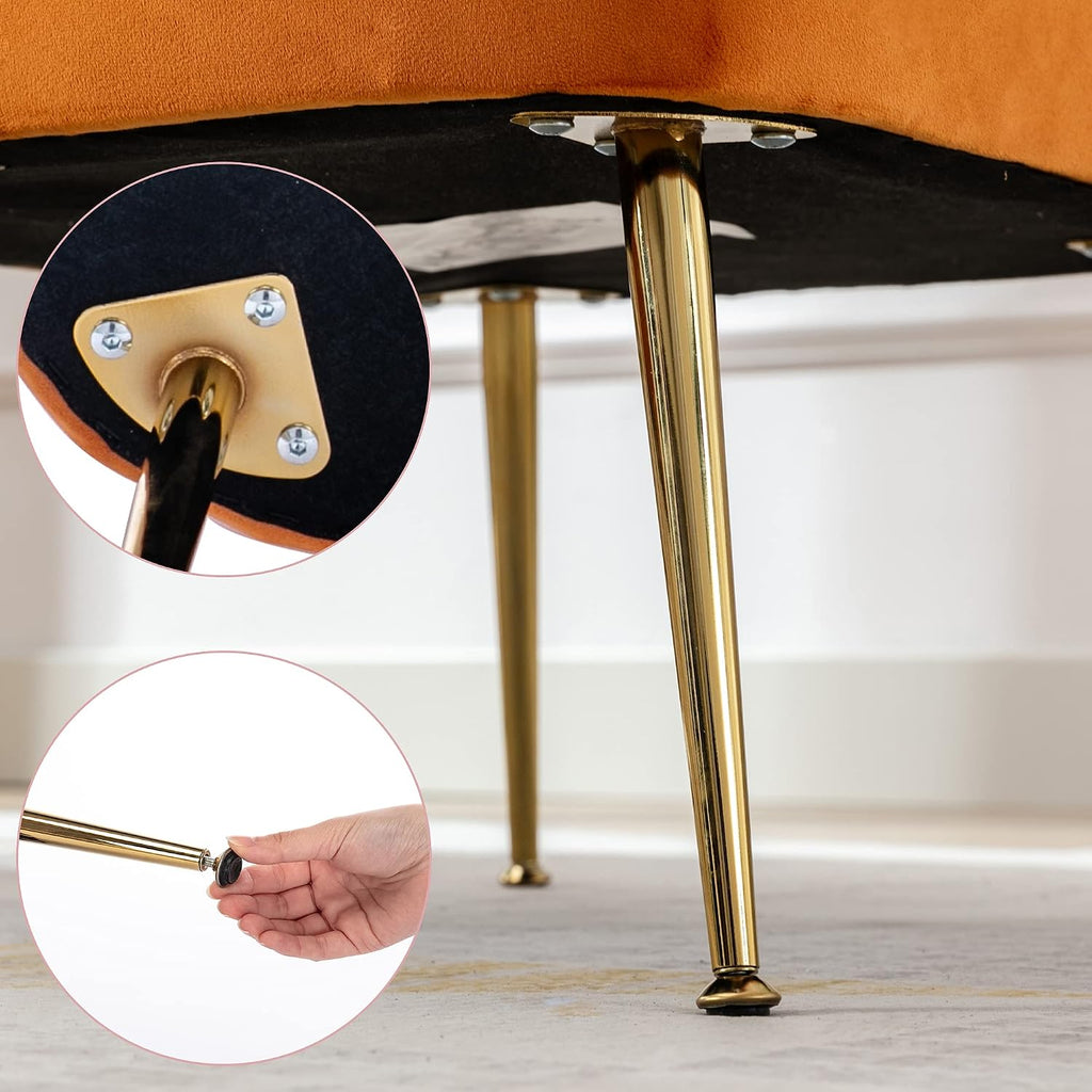 Velvet Accent Chairs Set of 2 for Comfy Living Room Armless Slipper Chair Mid Century Side Chair Single Sofa with Golden Legs Wingback for Bedroom Guest Room, Orange