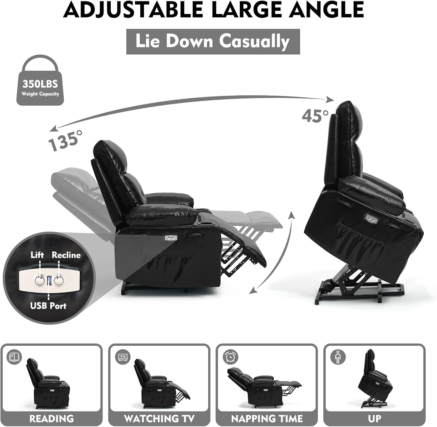 Polar Aurora Power Lift Chair for Elderly,Electric Recliner Chair with Vibrating Massage & Heating,Living Room Chair with Thickened armrest,USB Ports,2 Cup Holders