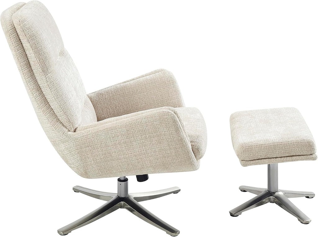 Lexicon 360 Degree Swivel Accent Chair with Ottoman, Chenille Upholstered Swivel Lounge Chair with Armrest, Criss-Cross Legs and Footstool for Living Room/Office/Bedroom, Beige