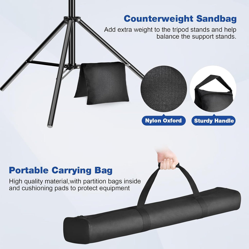 12 x 10ft Photo Video Studio Heavy Duty Backdrop Stand, Adjustable Photography Background Support Systemt Kit with Shock-Proof Spring, 2 Sandbags, Carrying Bag, 6 Clamps