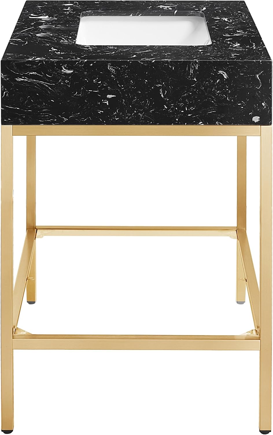 Meridian Furniture 406Black-30 Marmo Collection Modern | Contemporary Bathroom Vanity, Engineered Stone with White Veining, Brushed Brass Stainless Steel Base, 30' W x 23' D x 34' H, White