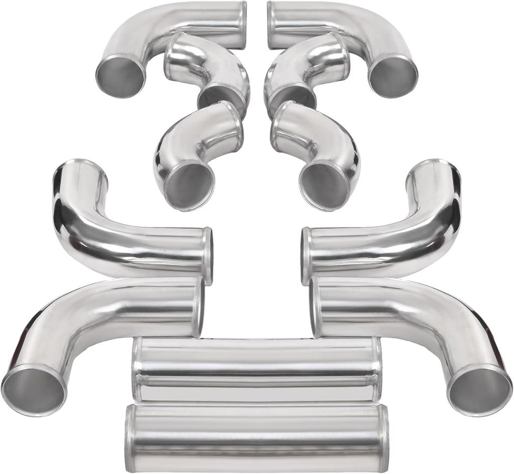 KUAFU 12 Pcs Universal 3' Aluminium Turbo Intercooler Piping & Silicone Coupler & Stainless Steel Clamp Kit Polished