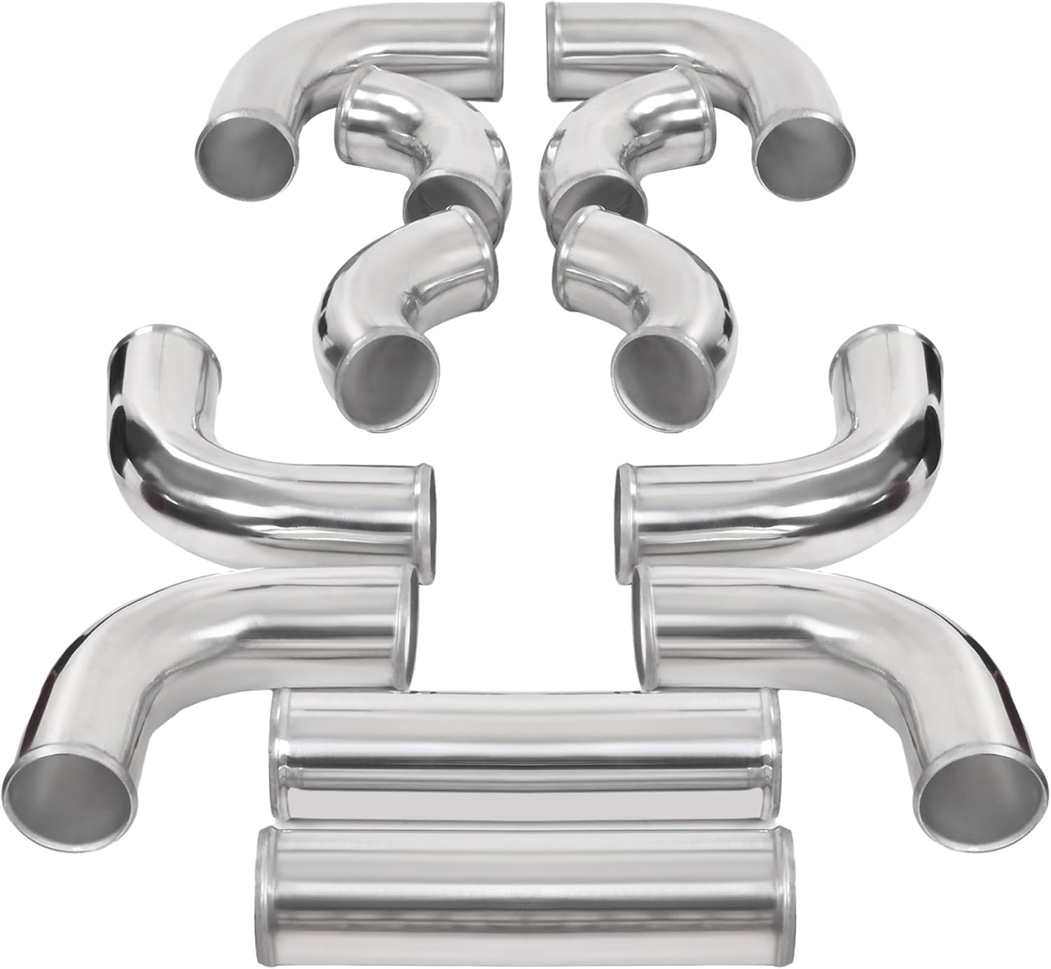 KUAFU 12 Pcs Universal 3' Aluminium Turbo Intercooler Piping & Silicone Coupler & Stainless Steel Clamp Kit Polished