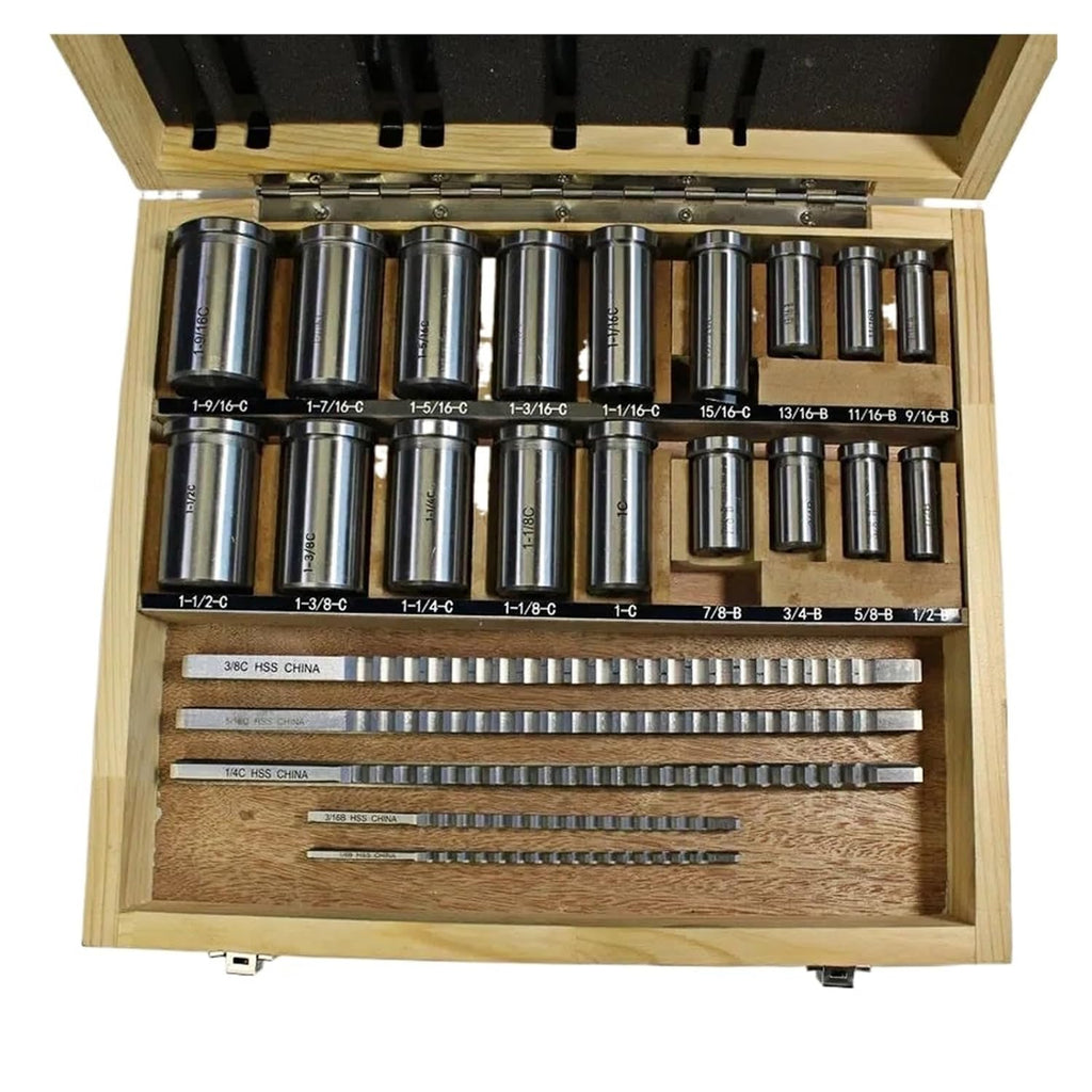 Push-Type Keyway Broach 30pcs Inch Sized HSS Groove Keyway Broach broaches Set Key broaching Tools Tool 5pcs 1/2''-1-1/2''18pcs Bushings 7pcs Shims