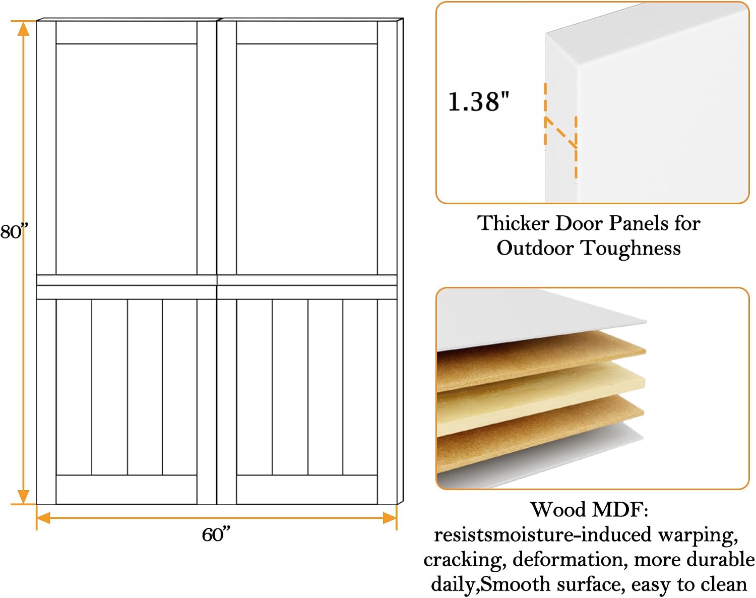 Double French Dutch Door Slab, 60'x 80' Interior Pre-Assembled 1.38' White Solid Wood Core with Clear Glass Panel, 4 Hinges & Latch Included, Pocket Barn Doors for Living Room Pantry Closet Porch