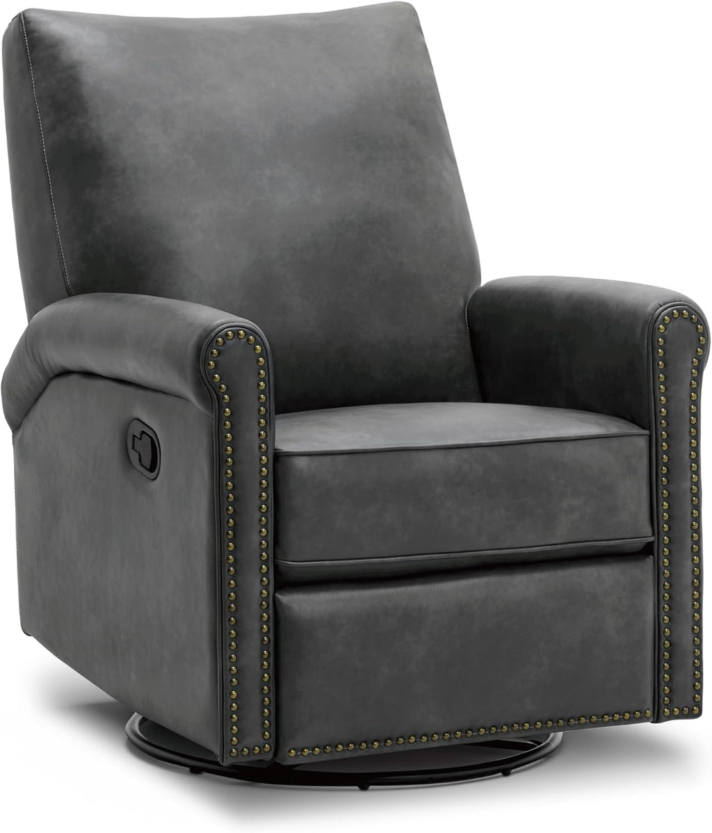 KISLOT Large Leather Recliner Chair Faux Swivel Rocker for Adults Manual Sofa for Living Room Bedroom Home Theater Seating