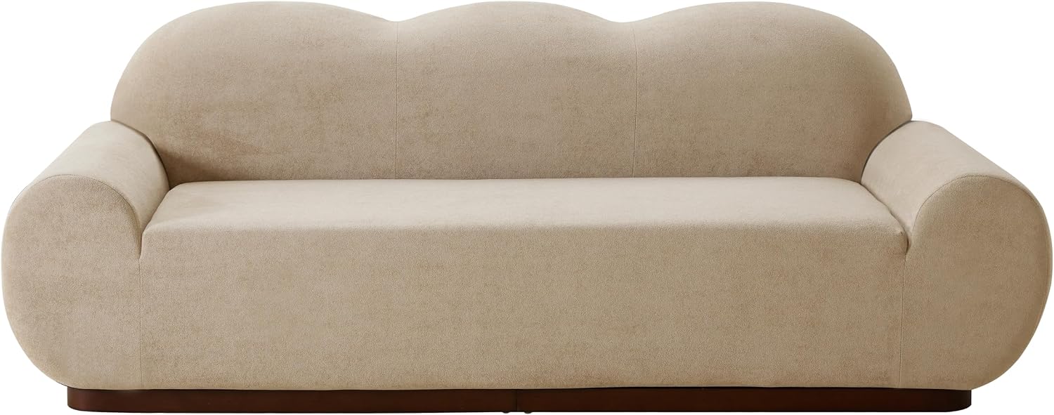 Christopher Knight Home Zera 88' Comfy Velvet Upholstered Cloud Couch, 3-Seater Sofa Couches, Low Profile Home Sofa Living Room with Round Arm, Sturdy Wooden Frame Lounge Chair Indoor, Camel Brown