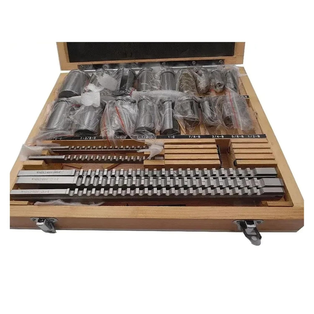 30pcs Inch Sized HSS Groove Keyway Broaches Set Key Broaching Tools Tool 5pcs 1/2''-1-1/2''18pcs Bushings 7pcs Shims for Metalworking, Lathe