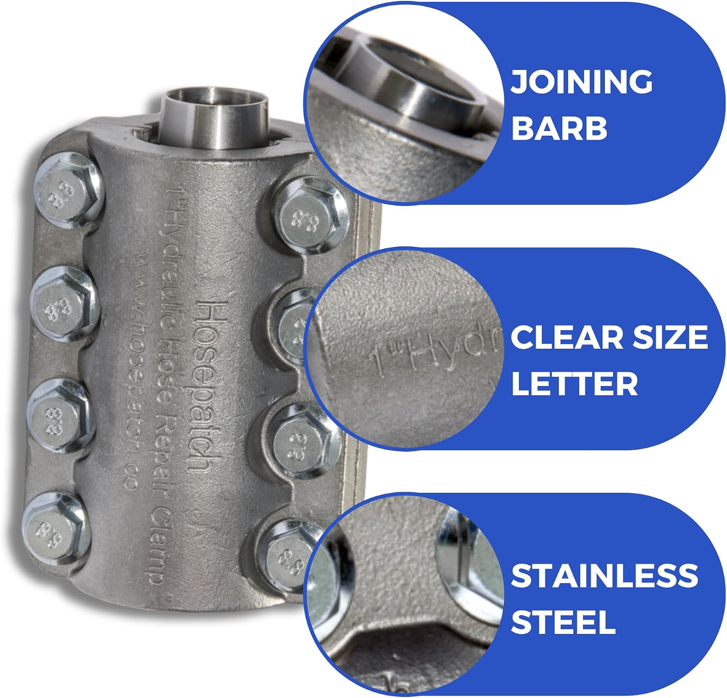 Hydraulic Hose Repair, Clamp Only for Fast Hose Repair, Durable Hose Repair Fittings, Hose Connector Repair, High Pressure Hose Clamps, Hose Patch Clamp - 1'