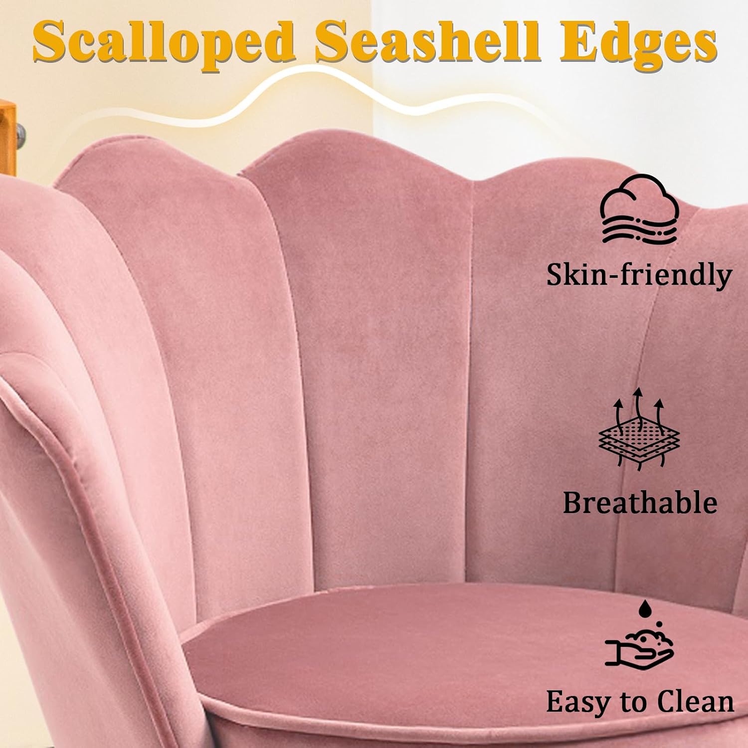 Czlolo Accent Chairs Set of 2 for Living Room, Velvet Upholstered Makeup Room Vanity Chair with Back, Golden Metal Legs Small Accent Side Chair for Bedroom, Cloud Chair Set, 2 Pcs Pink