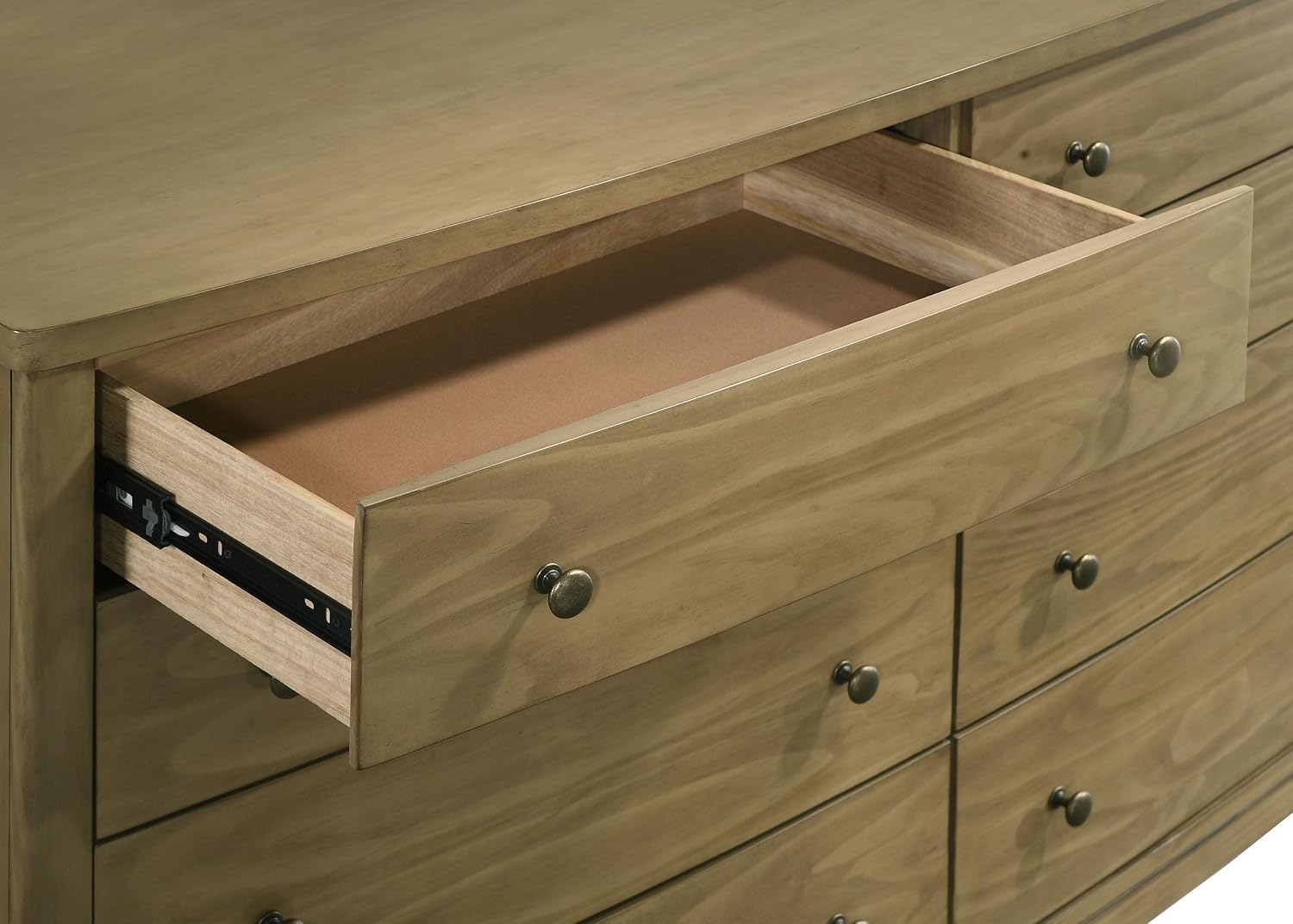 Coaster Home Furnishings - Granada - Solid Pine - 8-Drawer Dresser with Modern Classic Style, Curved Front, Antique Nickel Hardware, Felt-Lined Tops, Round Knobs - Bedroom - Natural Pine - 224923