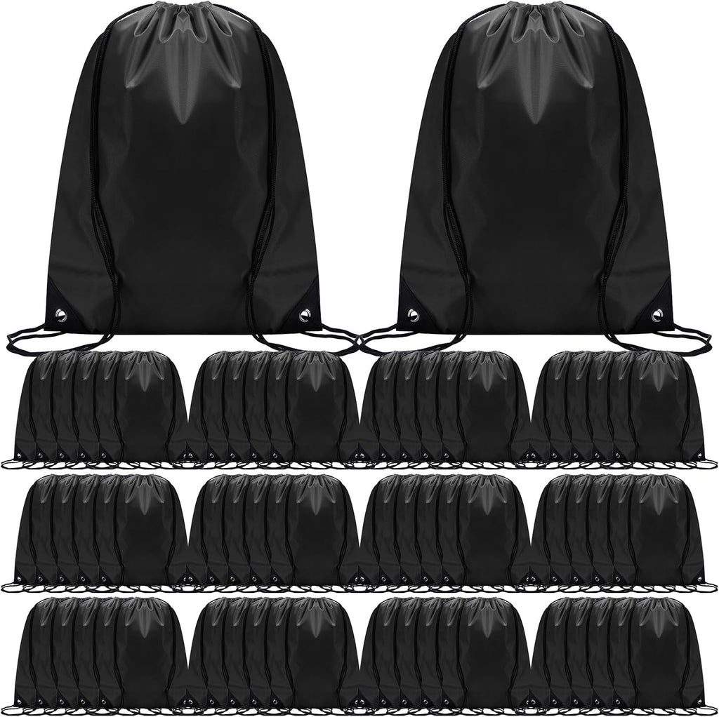 Shappy Drawstring Backpack Bulk Sports Gym Cinch Bag Polyester String Bag for Men Women(Black,200 Pcs)