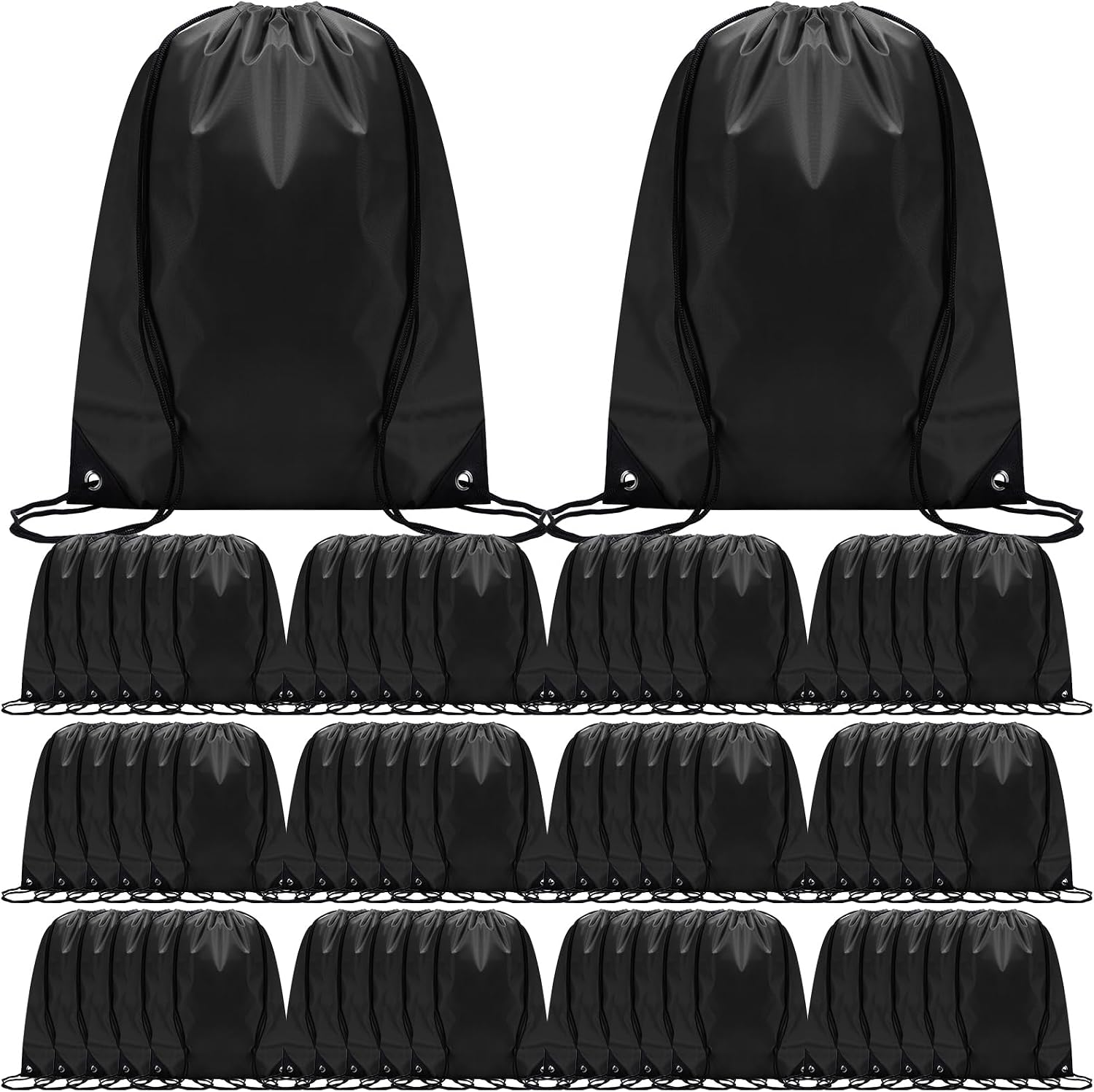 Shappy Drawstring Backpack Bulk Sports Gym Cinch Bag Polyester String Bag for Men Women(Black,200 Pcs)