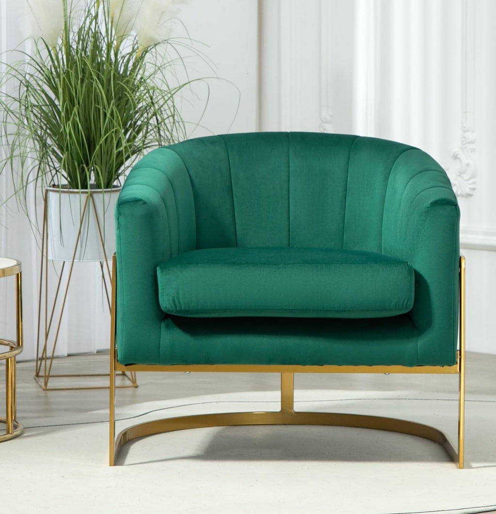 Container Furniture Direct Velvet Modern Accent Armchair - Luxury Gold Frame | Versatile Seating for Living Room, Bedroom, Office, Green
